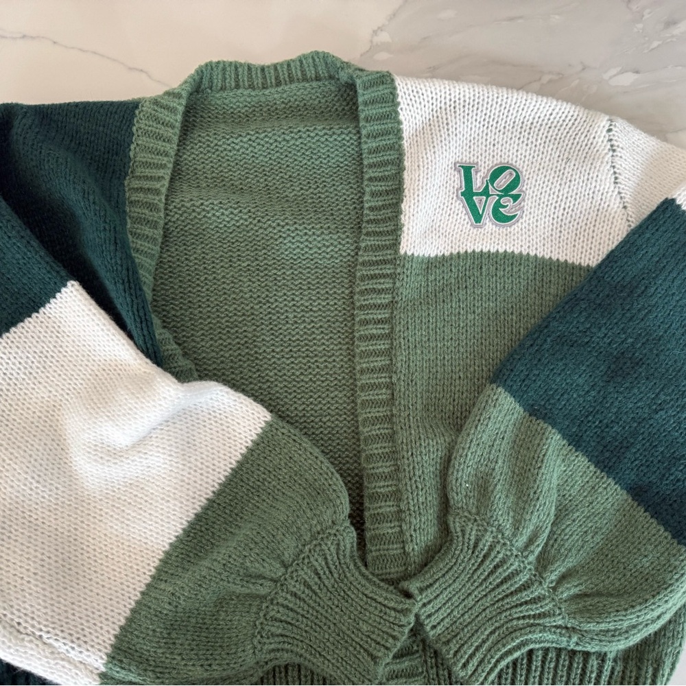 Green and White Women's Sweater